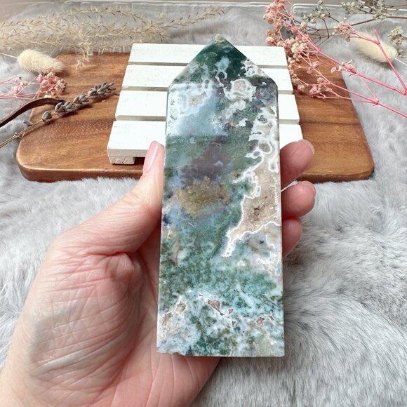 Beautiful Moss Agate Tower Obelisk - Picture 3 of 8